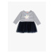 Koton Baby Girl Ecru & Black Striped Tulle Detailed Dress