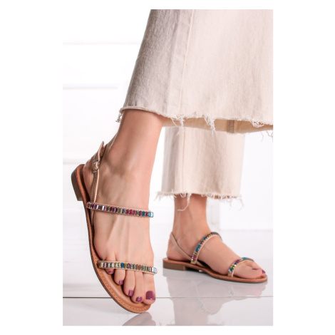 Béžové nízke sandále s farebnými kamienkami Norah Ideal