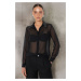 Trendyol Black Transparent Shiny Stone Woven Chiffon Shirt