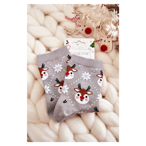 Women's Christmas Socks Shiny Reindeer Grey