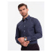 Ombre Men's cotton patterned SLIM FIT shirt - navy blue