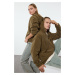 Trendyol Khaki Unisex Oversize/Wide Cut Half Zip Hooded Embroidered Polar Fleece Sweatshirt