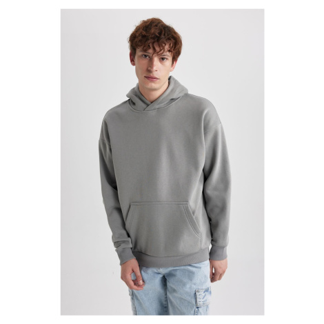 DEFACTO Oversize Wide Pattern Hooded Kangaroo Pocket Basic Plain Sweatshirt