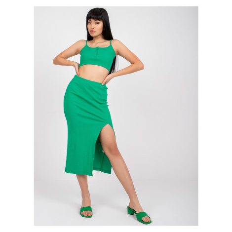 Dark green ribbed basic set with skirt RUE PARIS