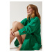 Happiness İstanbul Women's Green Pocket Oversize Muslin Shirt