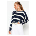 Trendyol Navy Blue Crop Striped Knitwear Sweater