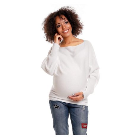 Tehotenský oversize sveter v bielej farbe