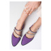 Mio Gusto Poppy Women's Purple Suede Flat Shoes with Stones Daily Casual Flat Shoes.