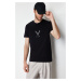 Trendyol Black Regular Cut Deer Embroidered 100% T-Shirt