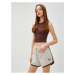 Koton Slogan Embroidered Shorts Waist with Lace-Up Piping Detail.