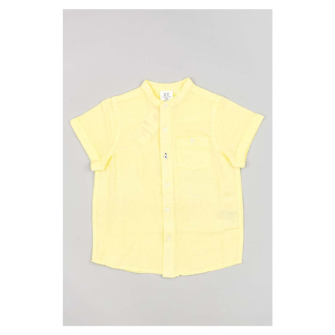 Detská košeľa s prímesou ľanu zippy žltá farba