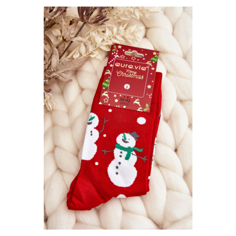 Men's Christmas Cotton Socks with Snowmen, Red