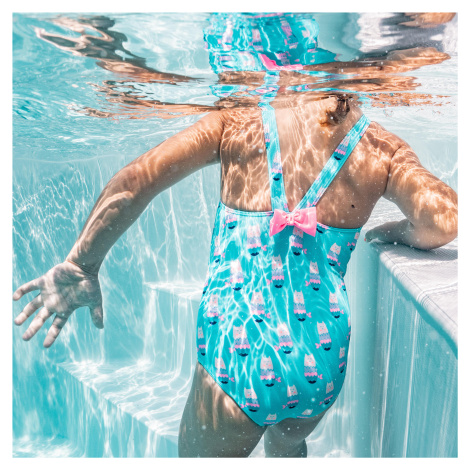NABAIJI Dievčenské jednodielne plavky modré s potlačou TYRKYSOVÁ