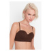 Trendyol Dark Brown Seamless/Seamless Coated Detachable Strapless Knitted Bra with Strap