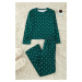 Trendyol Emerald Green 100% Cotton Polka Dot and Heart Patterned Knitted Pajama Set