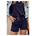 Black denim shorts with vertebra