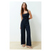 Trendyol Navy Blue Striped Polyviscon Maxi Woven Jumpsuit