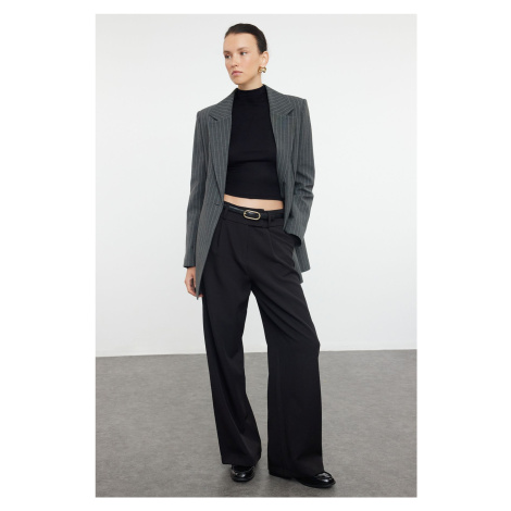 Trendyol Black Waist Detailed Wide Leg/Wide Leg Woven Fabric Trousers