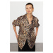 Trendyol Brown Leopard Animal Patterned Oversize Woven Wide Pattern Shirt