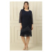 By Saygı Plus Size Crepe Dress with Chiffon Pleated Stone Detail on Sleeves and Hem