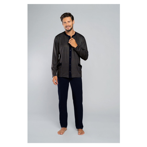 Men's pyjamas Joachim long sleeves, long trousers - rosette print/navy blue Italian Fashion
