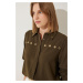 Happiness İstanbul Women's Dark Khaki Bird Eye Detailed Woven Shirt