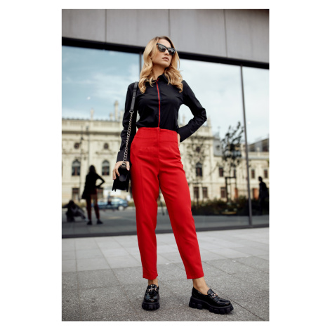 Elegant red trousers with darts FASARDI