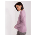 Purple women's sweater with cables and long sleeves