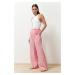 Trendyol Pink Modal Content Thin Belt Pleated Wide Cut Wide Leg Woven Trousers