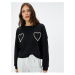 Koton Crew Neck Sweatshirt Pearl Heart Detailed