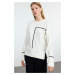 Trendyol Ecru Soft Texture Color Block Crew Neck Knit Sweater