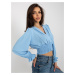 Light blue formal blouse with puffed sleeves