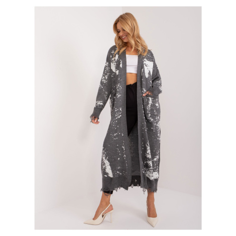 Dark grey long women's printed cardigan