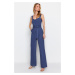 Trendyol Indigo Tie Detailed Wide Leg Maxi Woven Jumpsuit