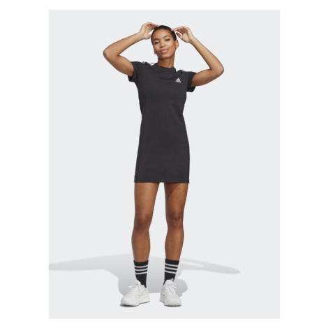 Adidas Každodenné šaty Essentials 3-Stripes Tee Dress IC8785 Čierna Fitted Fit