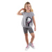 Denokids Striped Unicorn Girl Gray Black Summer T-shirt Tights Set