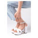 Mio Gusto Ellis Women's White Cross-Style Platform Heeled Sandals