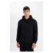 DEFACTO Black Relax Fit Hooded Printed Sweatshirt