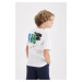 DEFACTO Boy's Crew Neck Back Printed Short Sleeve T-Shirt