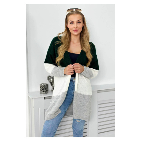 Sweater with colorful stripes dark green + ecru + gray