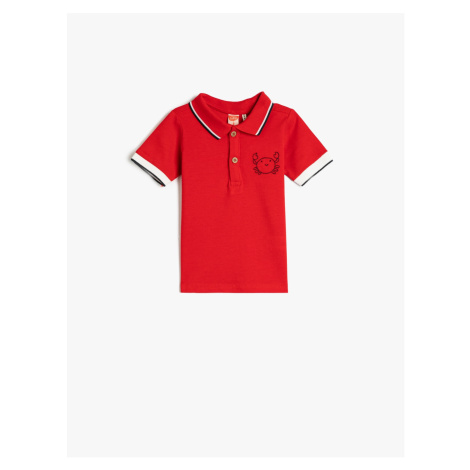 Koton Polo T-Shirt with Short Sleeves and Buttons with Crab Embroidered Detail.