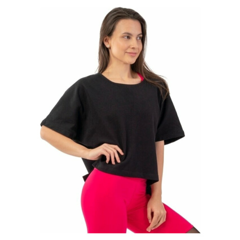 Nebbia Organic Cotton Loose Fit "The Minimalist" Crop Top Black Fitness tričko