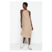 Trendyol Mink Shift/Plain Zero Sleeve Midi Pleated Knitted Dress