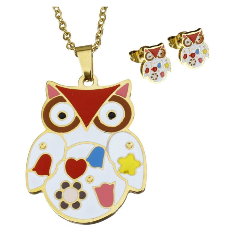 Sada šperkov z ocele Farebné sovičky Zlatá