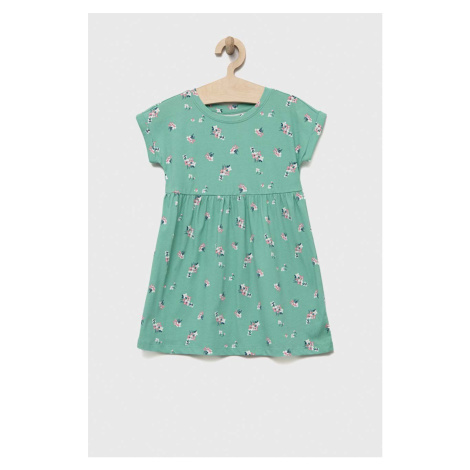 Dievčenské bavlnené šaty GAP zelená farba, mini, áčkový strih