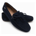 Ombre Men's leather moccasin shoes with thong and driver sole - navy blue