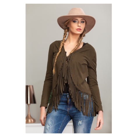 Suede blazer with khaki fringe FASARDI