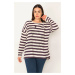Şans Women's Plus Size Plum Stones And Print Detailed Low-Sleeve Striped Tunic