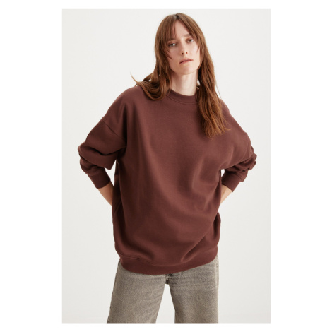 GRIMELANGE Allys Women's Crew Neck Oversize Basic Brown Sweatshirt