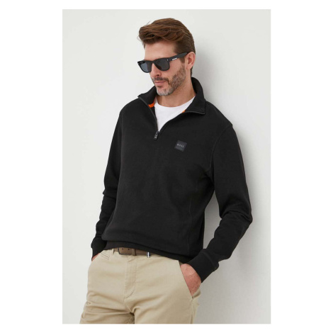 Bavlnená mikina BOSS BOSS CASUAL pánska, čierna farba, jednofarebná Hugo Boss